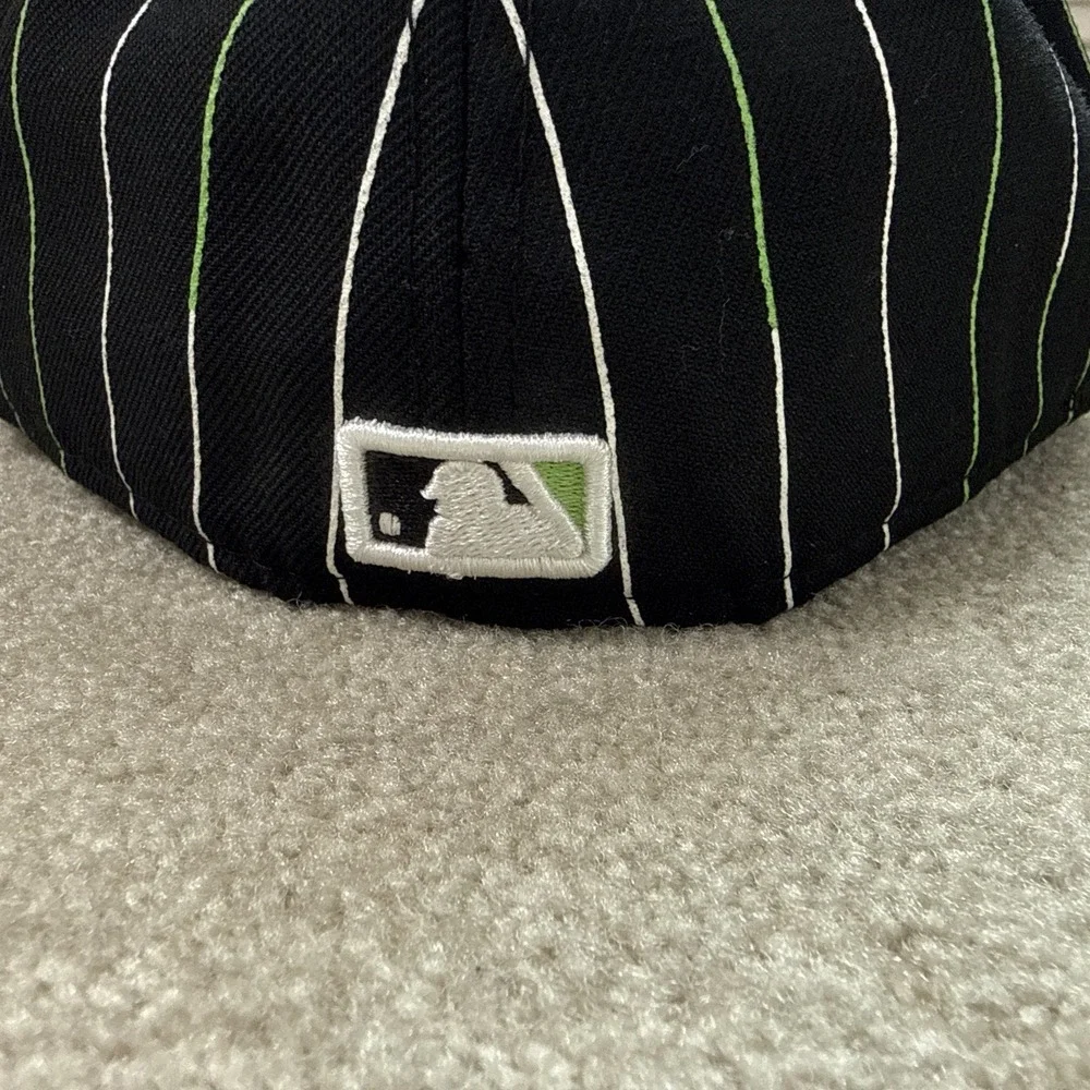 Detroit Tigers New Era 59fifty Pinstripe Black Green Sz 7 1/2 Wool Hat Cap MLB